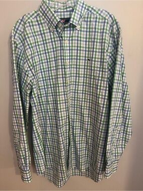 Vineyard Vines Green and Blue Plaid Button-Down Shirt‎
